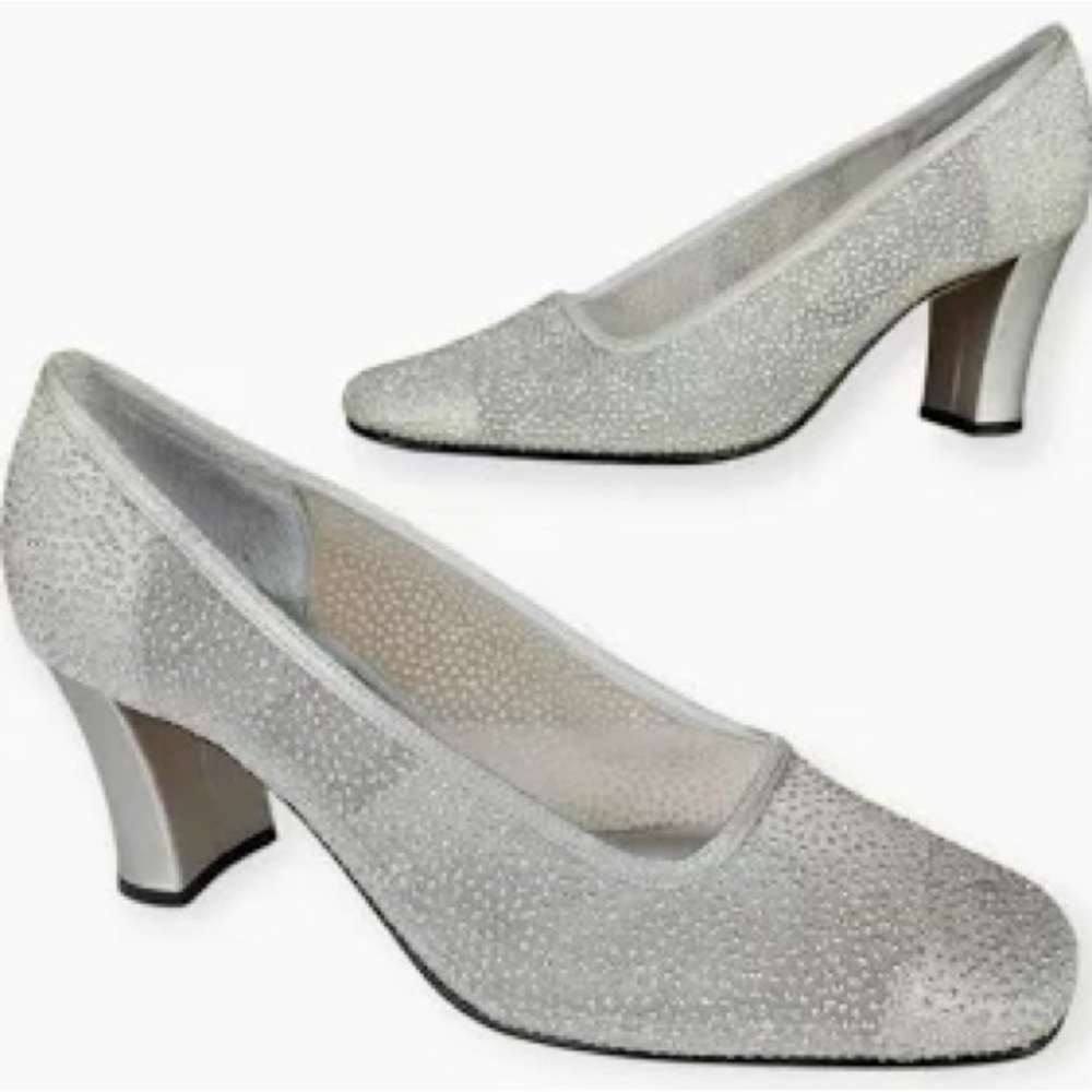 NINA Camino Silver Doral Mesh Heels Pumps Formal Wedding Prom Holiday 6.5M